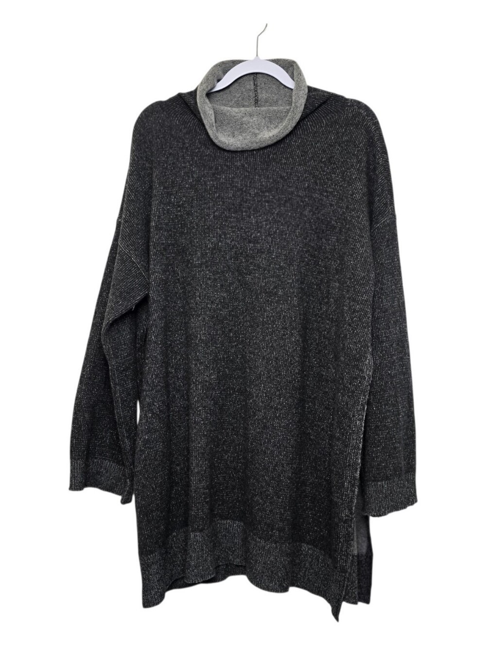 EILEEN FISHER NWOT Cashmere Gray Sweater Relaxed Cowl Neck One Side Slit Sz 2X